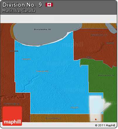 Political 3D Map of Division No.  9, darken