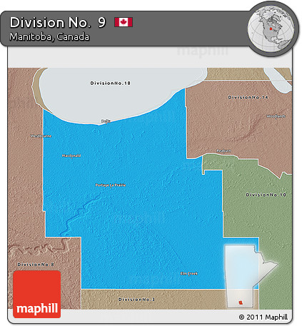Political 3D Map of Division No.  9, semi-desaturated