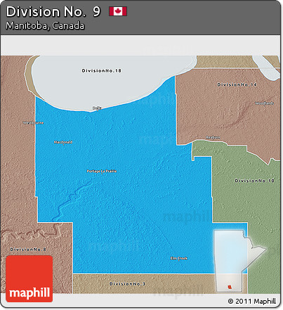Political 3D Map of Division No.  9, semi-desaturated