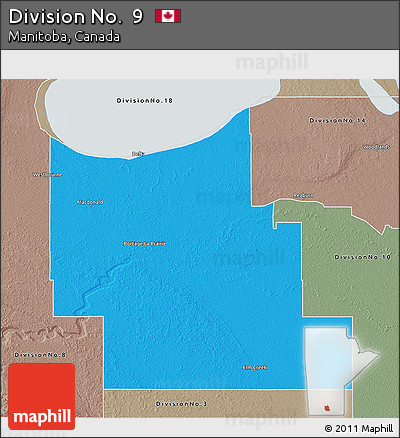 Political 3D Map of Division No.  9, semi-desaturated