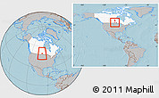Gray Location Map of Division No.  9, highlighted country, within the entire country, hill shading