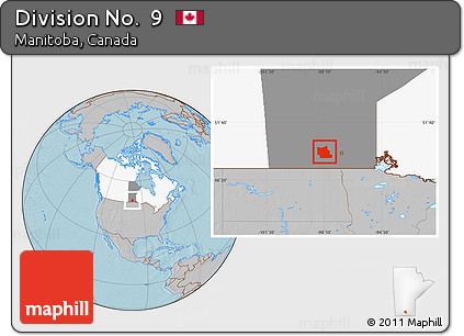 Gray Location Map of Division No.  9, highlighted country, highlighted parent region, hill shading