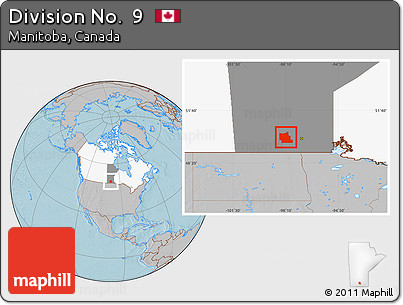 Gray Location Map of Division No.  9, highlighted country, highlighted parent region, hill shading