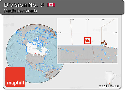 Gray Location Map of Division No.  9, highlighted country, hill shading