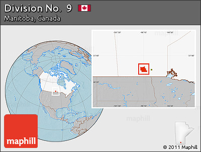 Gray Location Map of Division No.  9, highlighted country, hill shading