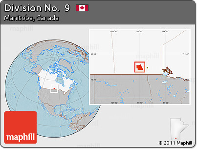 Gray Location Map of Division No.  9, highlighted country, hill shading