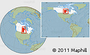 Savanna Style Location Map of Manitoba, highlighted country, within the entire country, hill shading