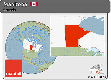 Savanna Style Location Map of Manitoba, highlighted country, hill shading