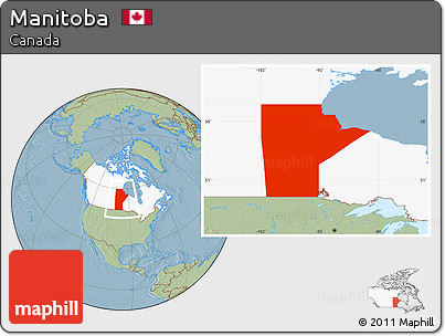 Savanna Style Location Map of Manitoba, highlighted country, hill shading