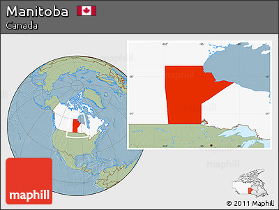 Savanna Style Location Map of Manitoba, highlighted country, hill shading