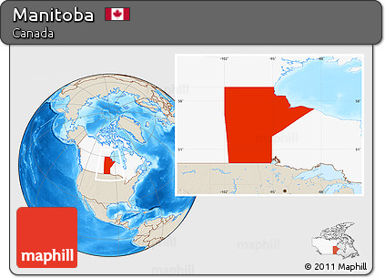 Shaded Relief Location Map of Manitoba, highlighted country