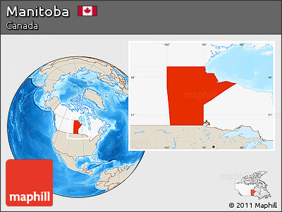 Shaded Relief Location Map of Manitoba, highlighted country