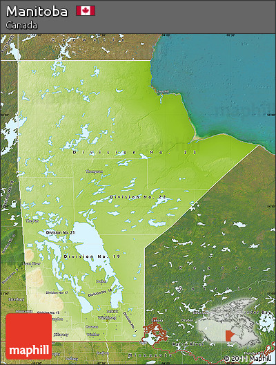 Physical Map of Manitoba, satellite outside