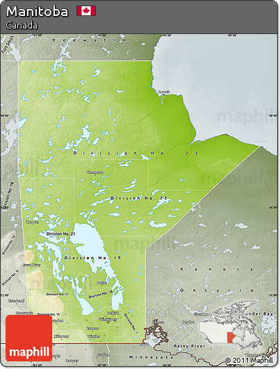 Physical Map of Manitoba, semi-desaturated