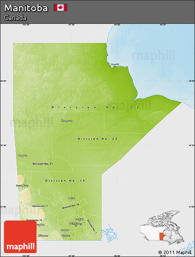 Physical Map of Manitoba, single color outside