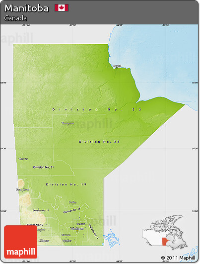Physical Map of Manitoba, single color outside