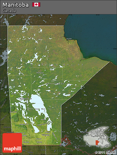 Satellite Map of Manitoba, darken