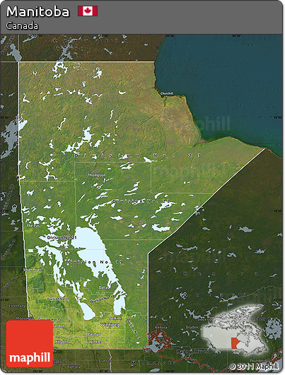 Satellite Map of Manitoba, darken