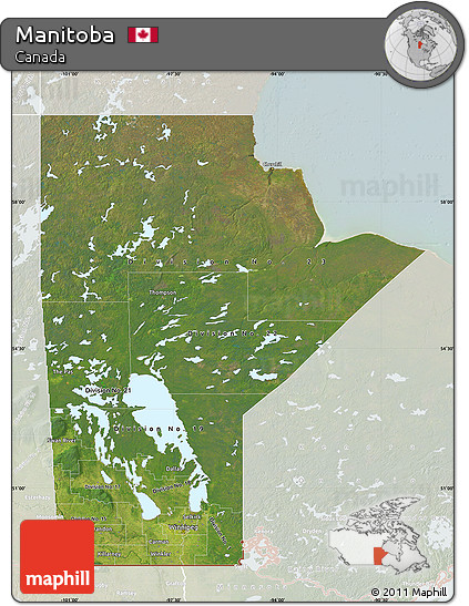 Satellite Map of Manitoba, lighten