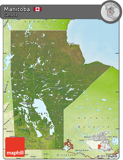 Satellite Map of Manitoba, physical outside