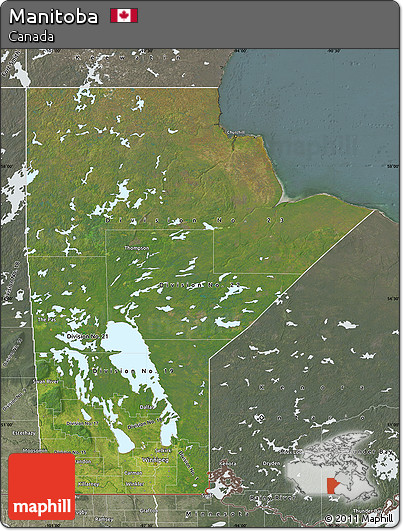 Satellite Map of Manitoba, semi-desaturated