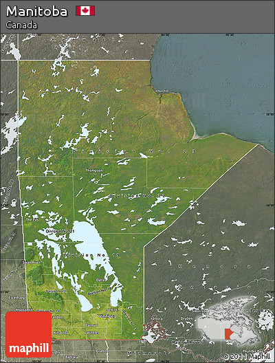 Satellite Map of Manitoba, semi-desaturated