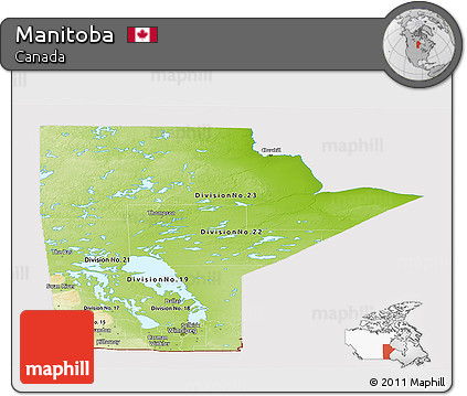 Physical Panoramic Map of Manitoba, cropped outside