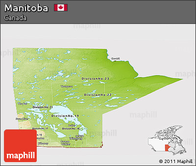 Physical Panoramic Map of Manitoba, cropped outside