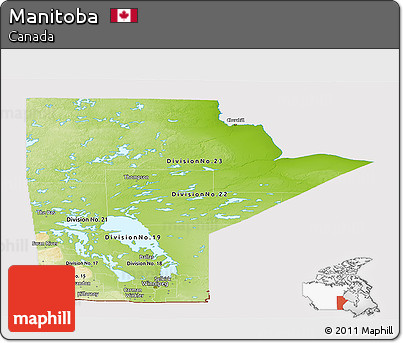 Physical Panoramic Map of Manitoba, cropped outside