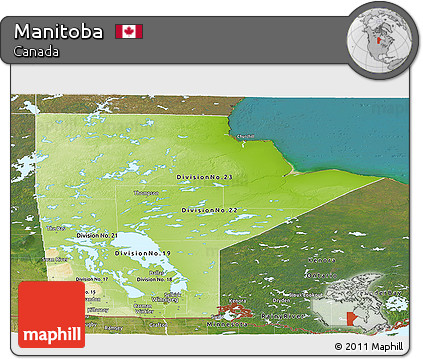 Physical Panoramic Map of Manitoba, satellite outside
