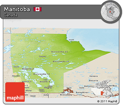 Physical Panoramic Map of Manitoba, shaded relief outside