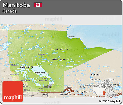 Physical Panoramic Map of Manitoba, shaded relief outside