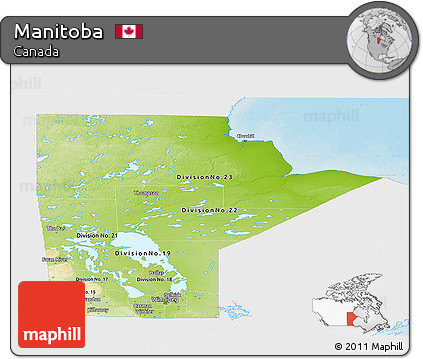 Physical Panoramic Map of Manitoba, single color outside