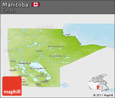 Physical Panoramic Map of Manitoba, single color outside
