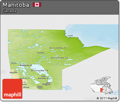 Physical Panoramic Map of Manitoba, single color outside