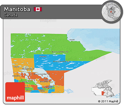 Political Panoramic Map of Manitoba, single color outside