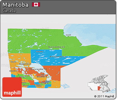 Political Panoramic Map of Manitoba, single color outside