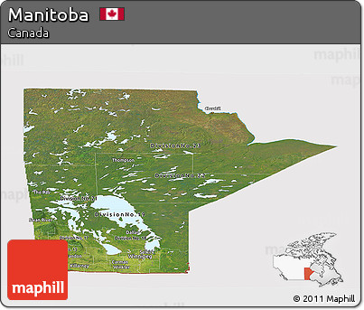 Satellite Panoramic Map of Manitoba, cropped outside
