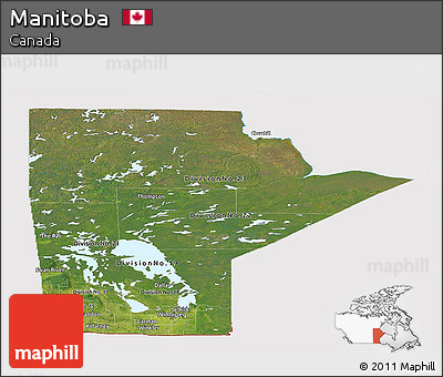 Satellite Panoramic Map of Manitoba, cropped outside
