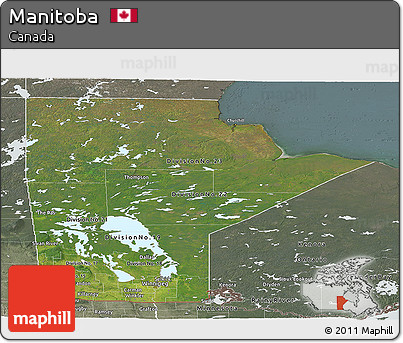 Satellite Panoramic Map of Manitoba, semi-desaturated