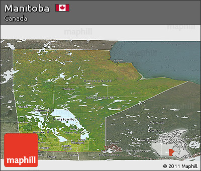 Satellite Panoramic Map of Manitoba, semi-desaturated