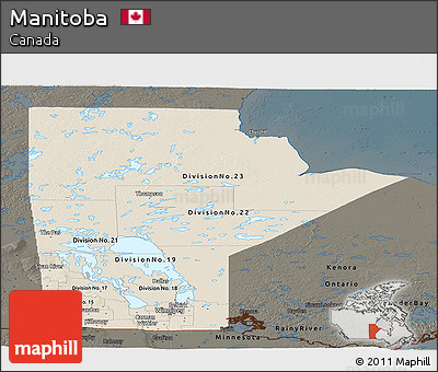 Shaded Relief Panoramic Map of Manitoba, darken