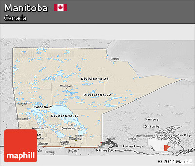 Shaded Relief Panoramic Map of Manitoba, desaturated