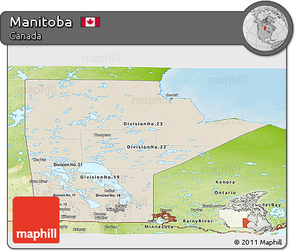 Shaded Relief Panoramic Map of Manitoba, physical outside