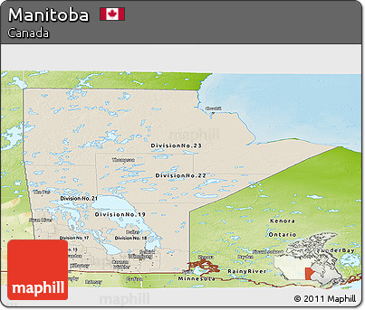 Shaded Relief Panoramic Map of Manitoba, physical outside