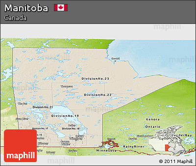 Shaded Relief Panoramic Map of Manitoba, physical outside