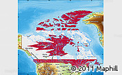 Flag Map of Canada, physical outside, bathymetry sea, flag rotated
