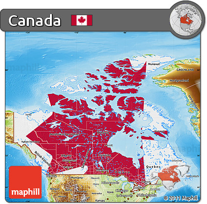 Flag Map of Canada, physical outside, flag aligned to the middle