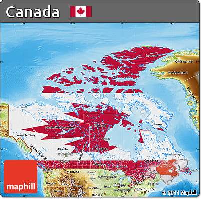 Flag Map of Canada, physical outside, flag rotated
