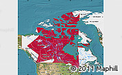 Flag Map of Canada, satellite outside, flag aligned to the middle